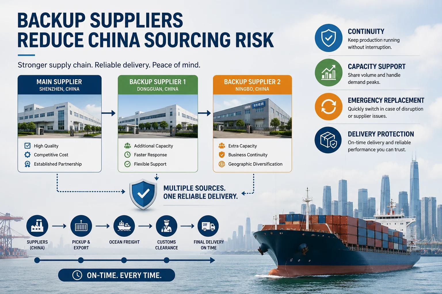 China Sourcing Backup Supplier Strategy Backup suppliers reduce China sourcing risk and support reliable delivery