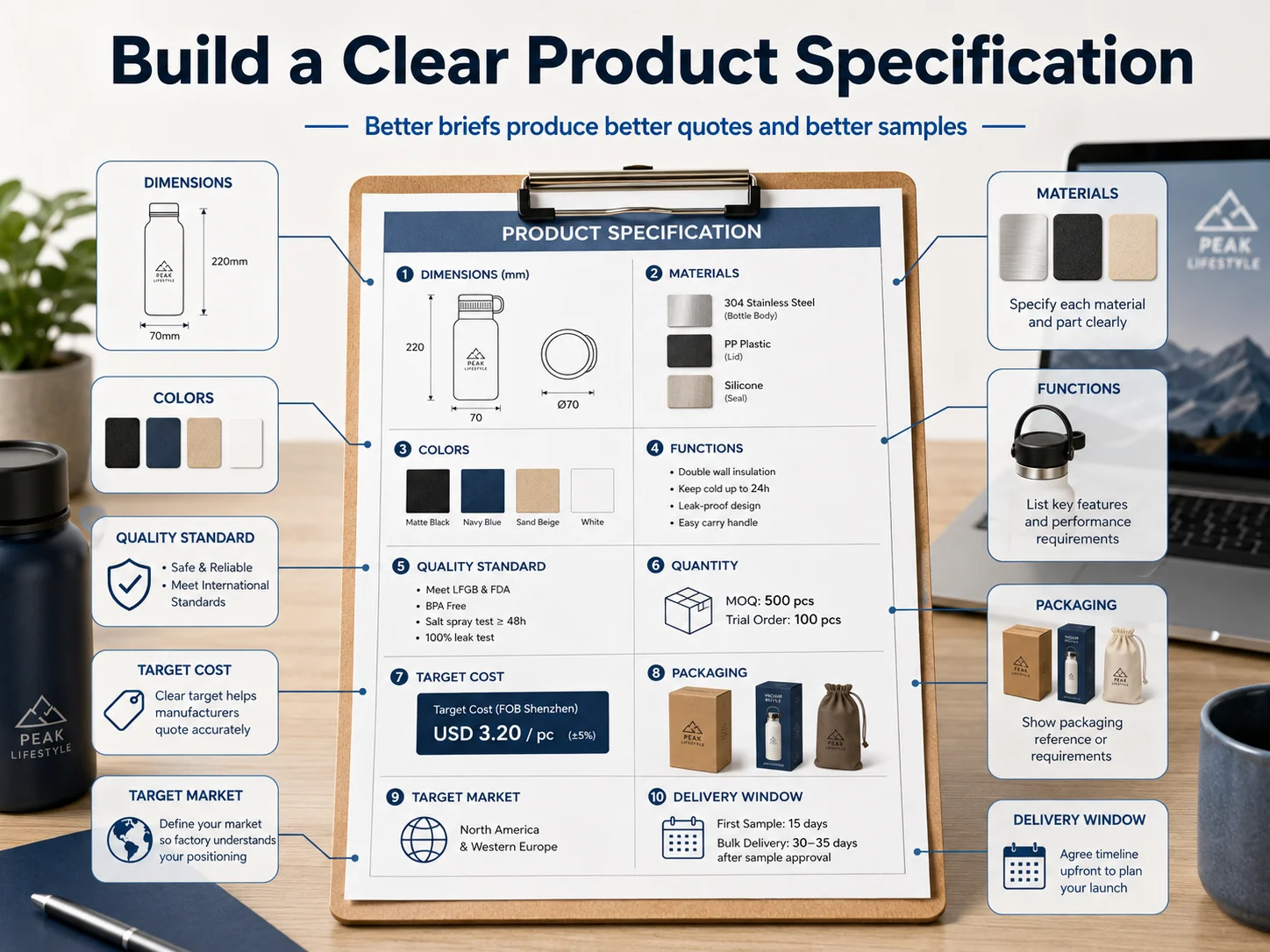 Custom Product Specification Sheet Clear product specification sheet for Chinese manufacturers