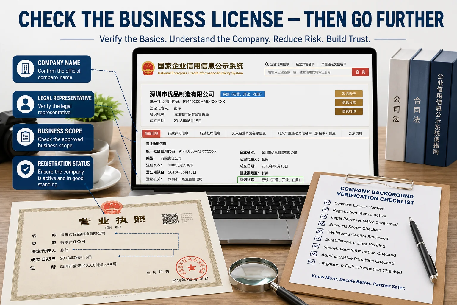 Checking a Chinese Business License A close-up of a Chinese business license document