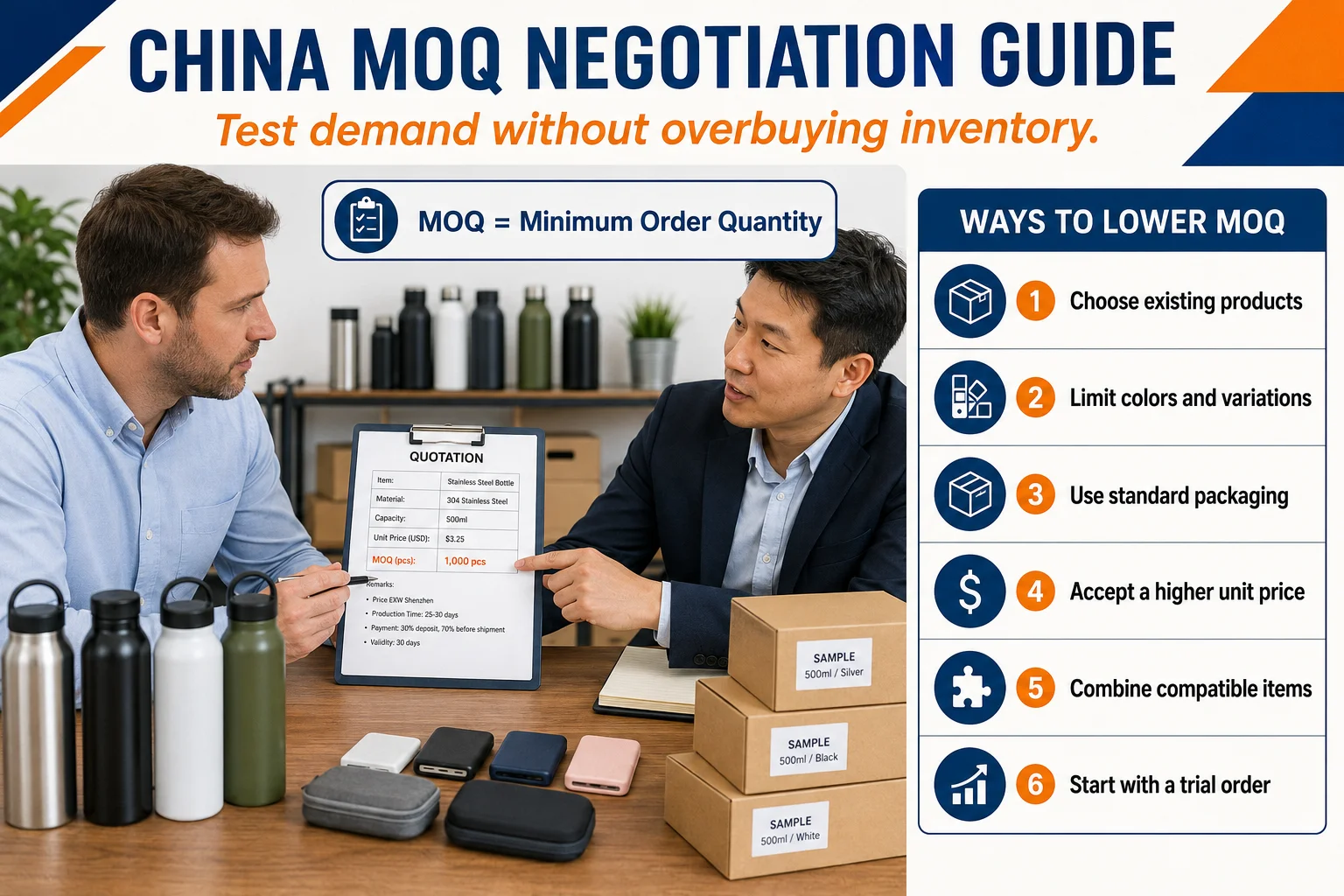 China MOQ negotiation guide for buyers China MOQ negotiation with supplier and product samples