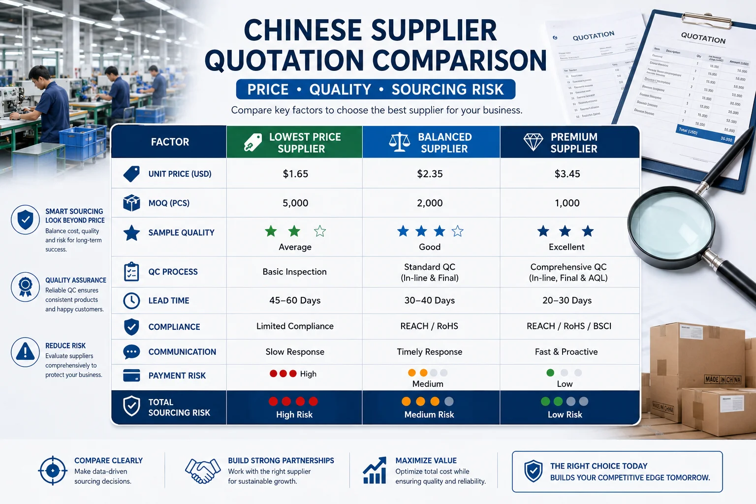 Chinese Supplier Comparison Table Chinese supplier quotation comparison table for price quality and sourcing risk