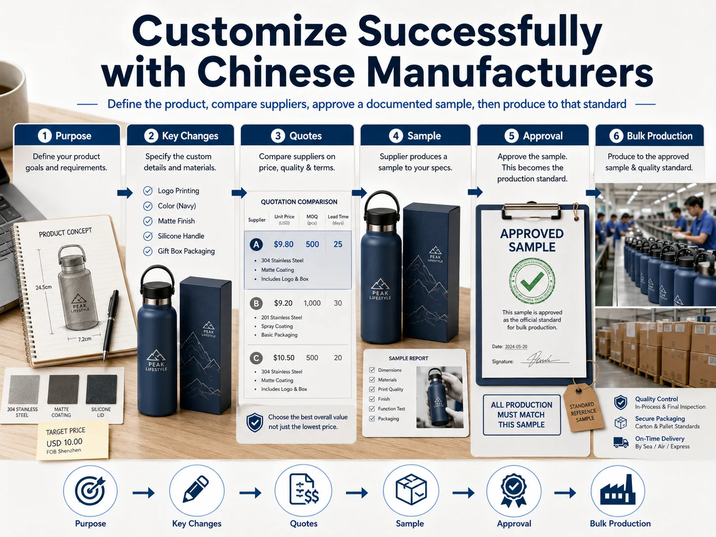 Custom Product Sourcing Process Custom product sourcing process with Chinese manufacturers and sample approval