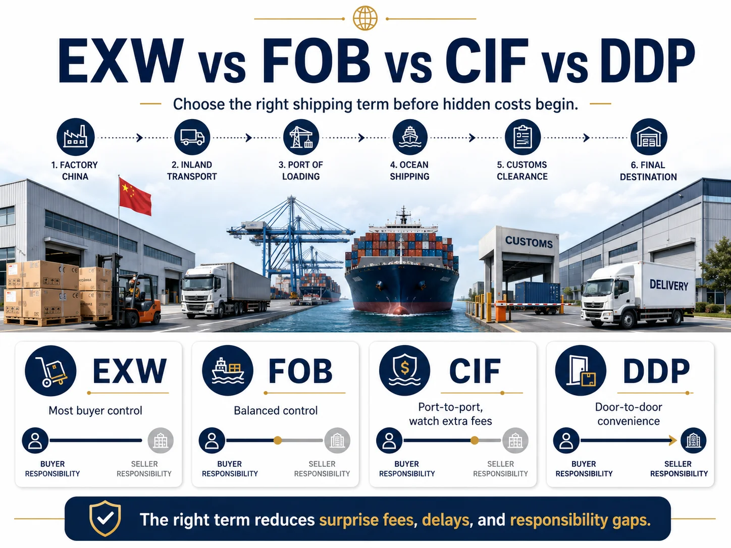 EXW vs FOB vs CIF vs DDP China Shipping Terms EXW vs FOB vs CIF vs DDP shipping terms for importing from China