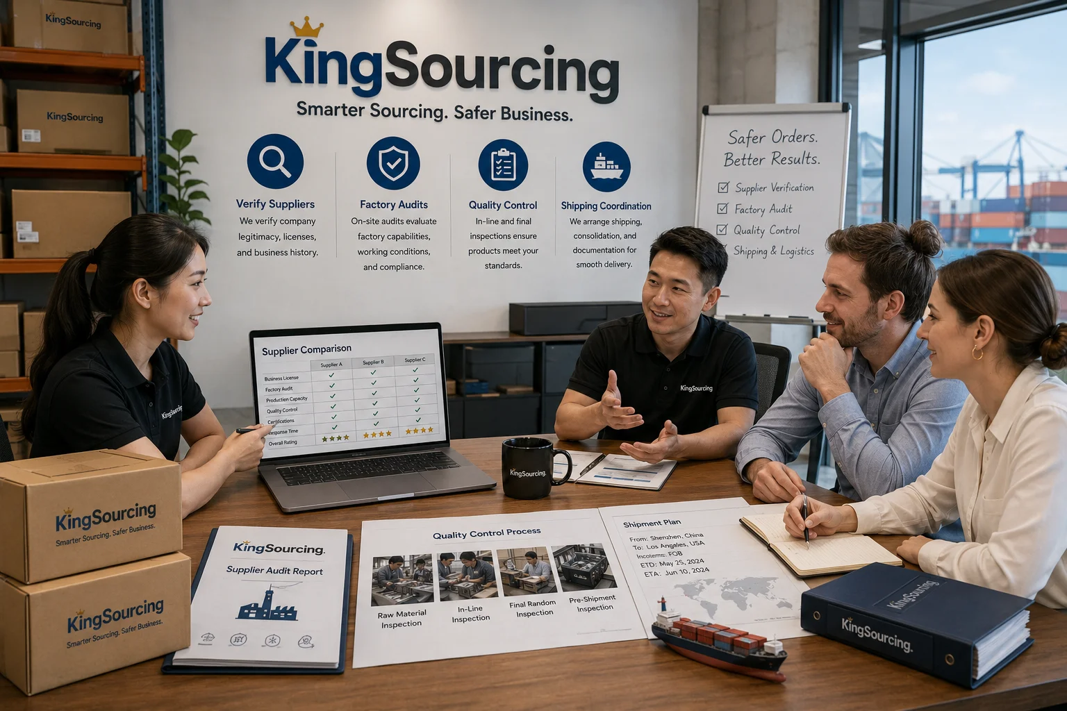 KingSourcing Helping Buyers Verify Suppliers The KingSourcing team having a meeting with a factory manager.