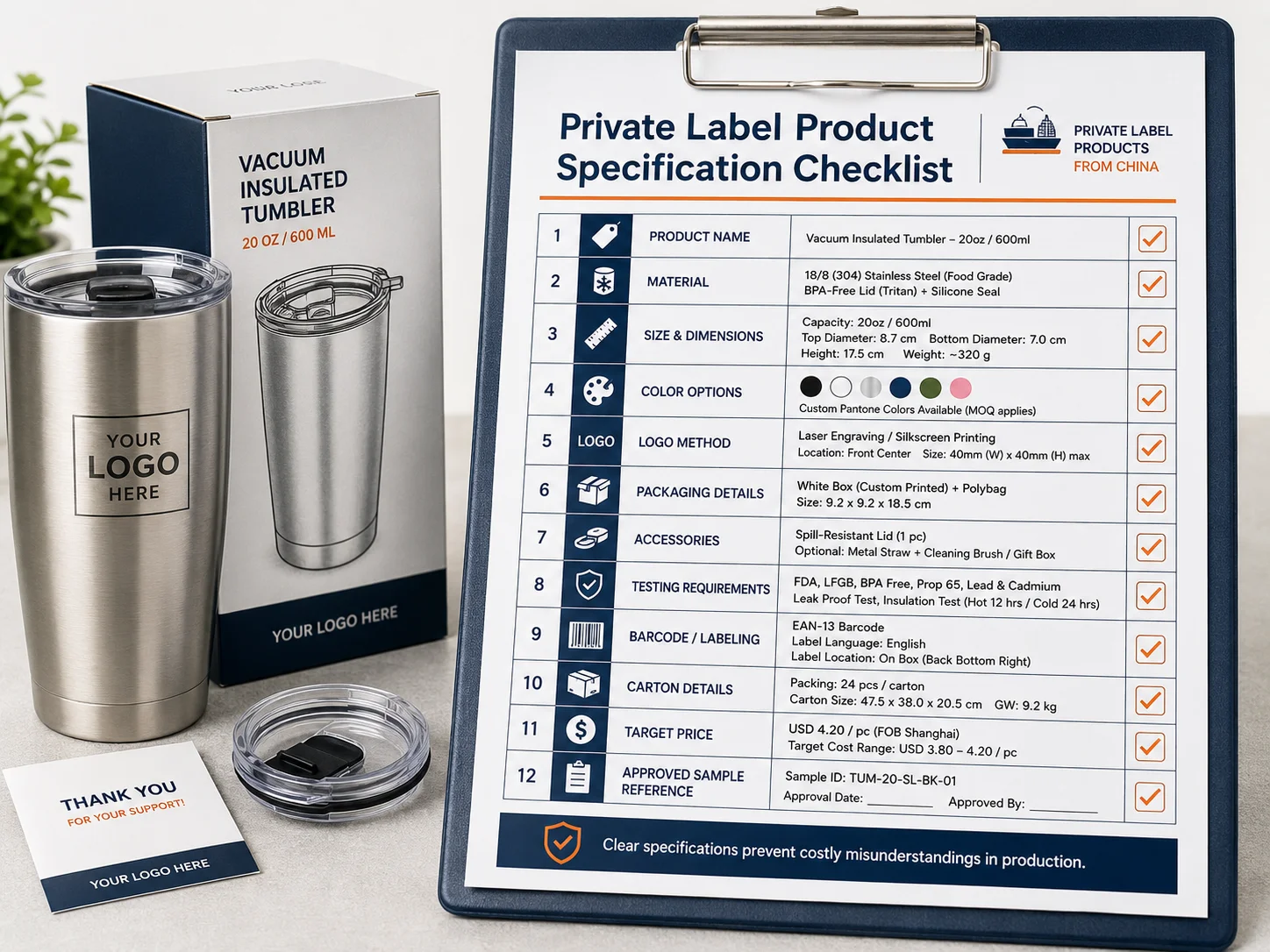 Private label product specification checklist Private label products from China specification sheet