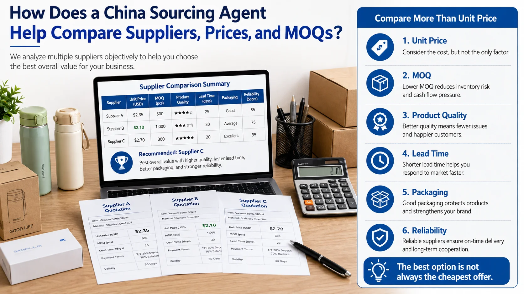 China sourcing agent for wholesale buyers comparing supplier prices and MOQ terms