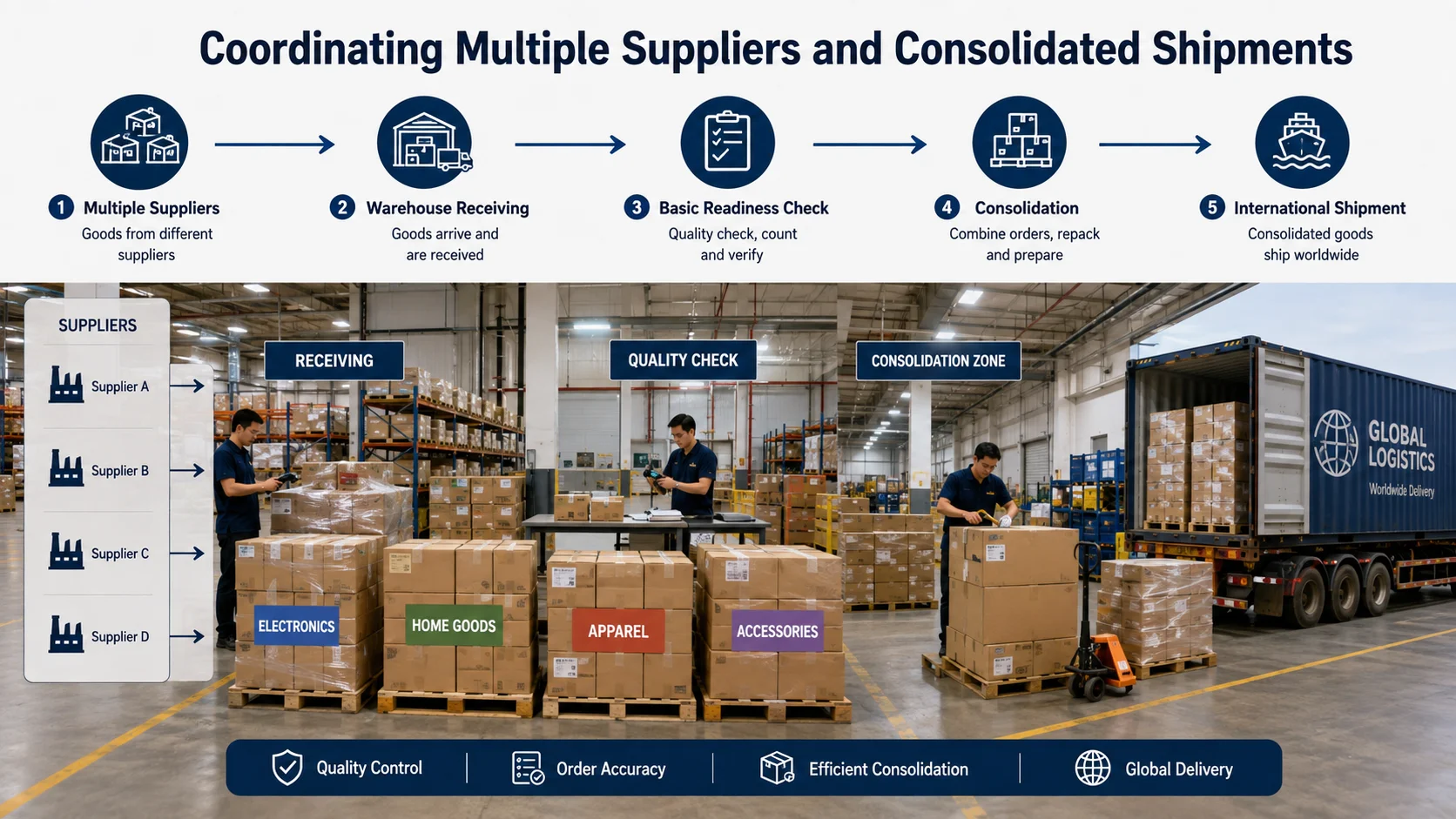 China sourcing agent shipment consolidation China sourcing agent consolidating products from multiple suppliers for shipment