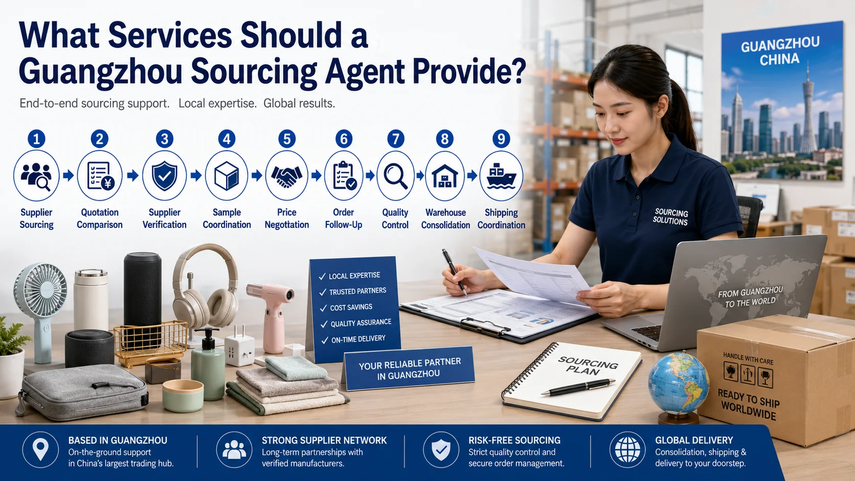 Guangzhou sourcing company managing samples quality control and shipping