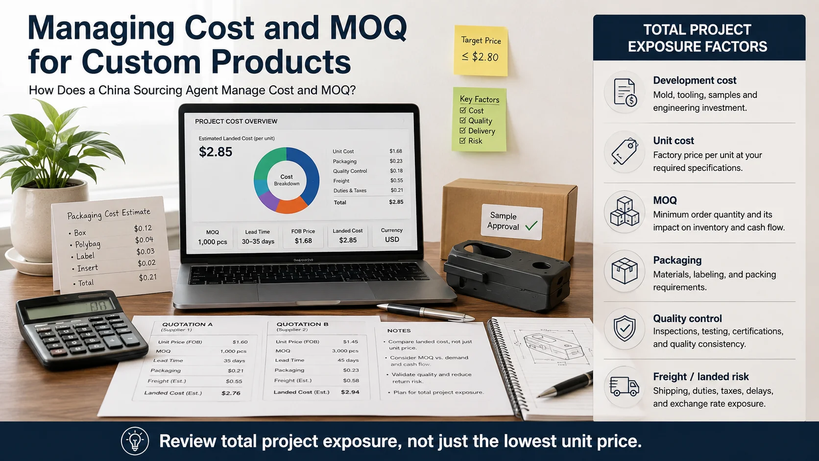 Custom manufacturing China cost and MOQ planning China sourcing agent for custom products reviewing MOQ tooling and cost structure