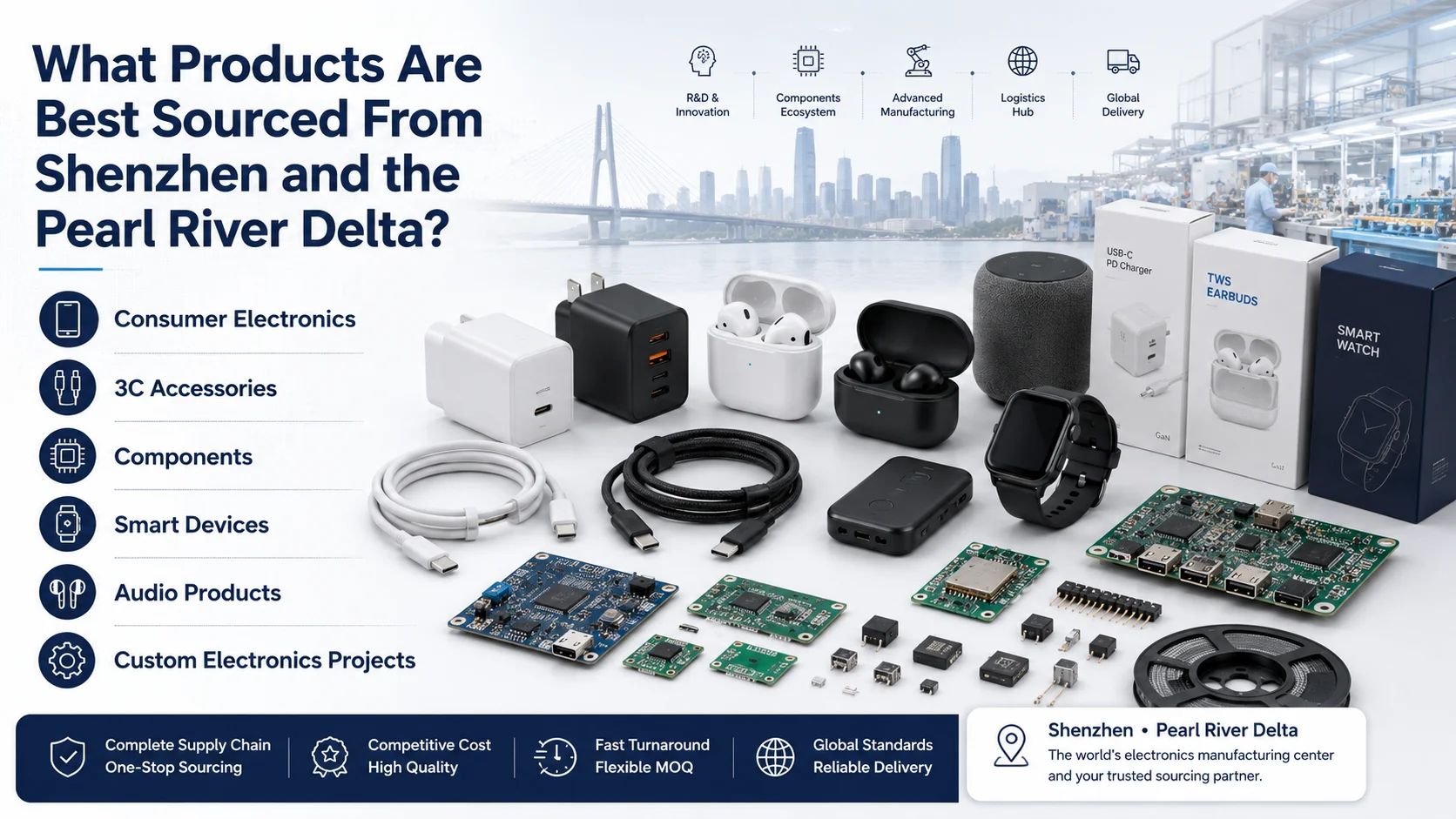 Electronics products sourced through Shenzhen and Pearl River Delta suppliers