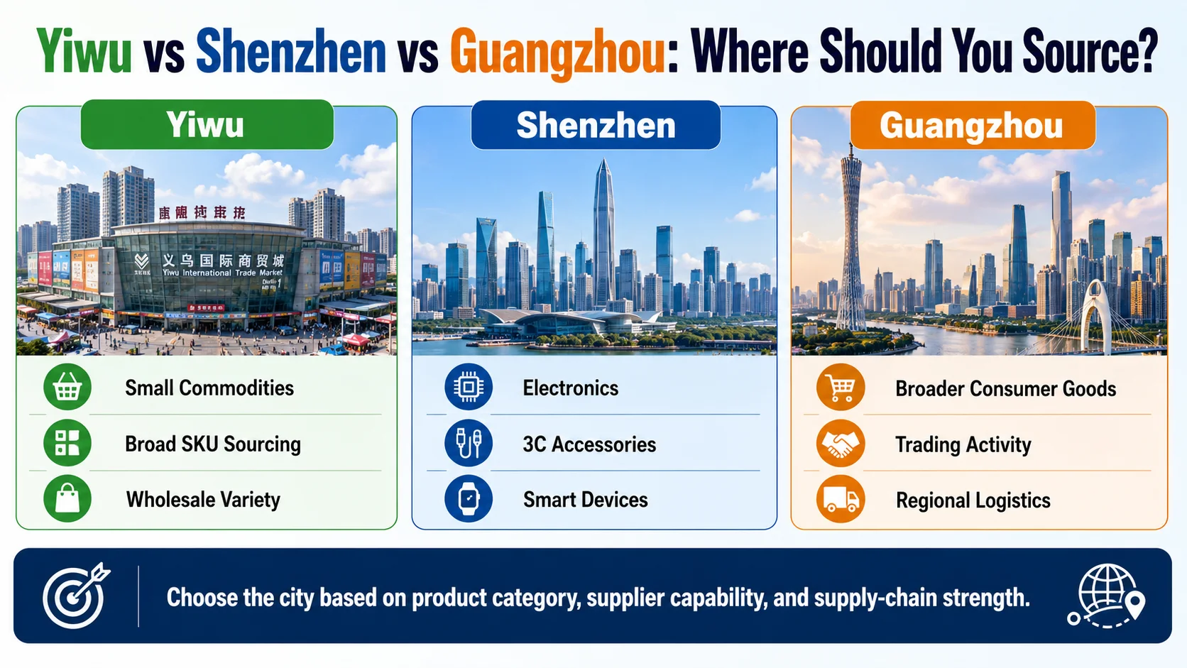 Yiwu sourcing agent comparison with Shenzhen and Guangzhou sourcing