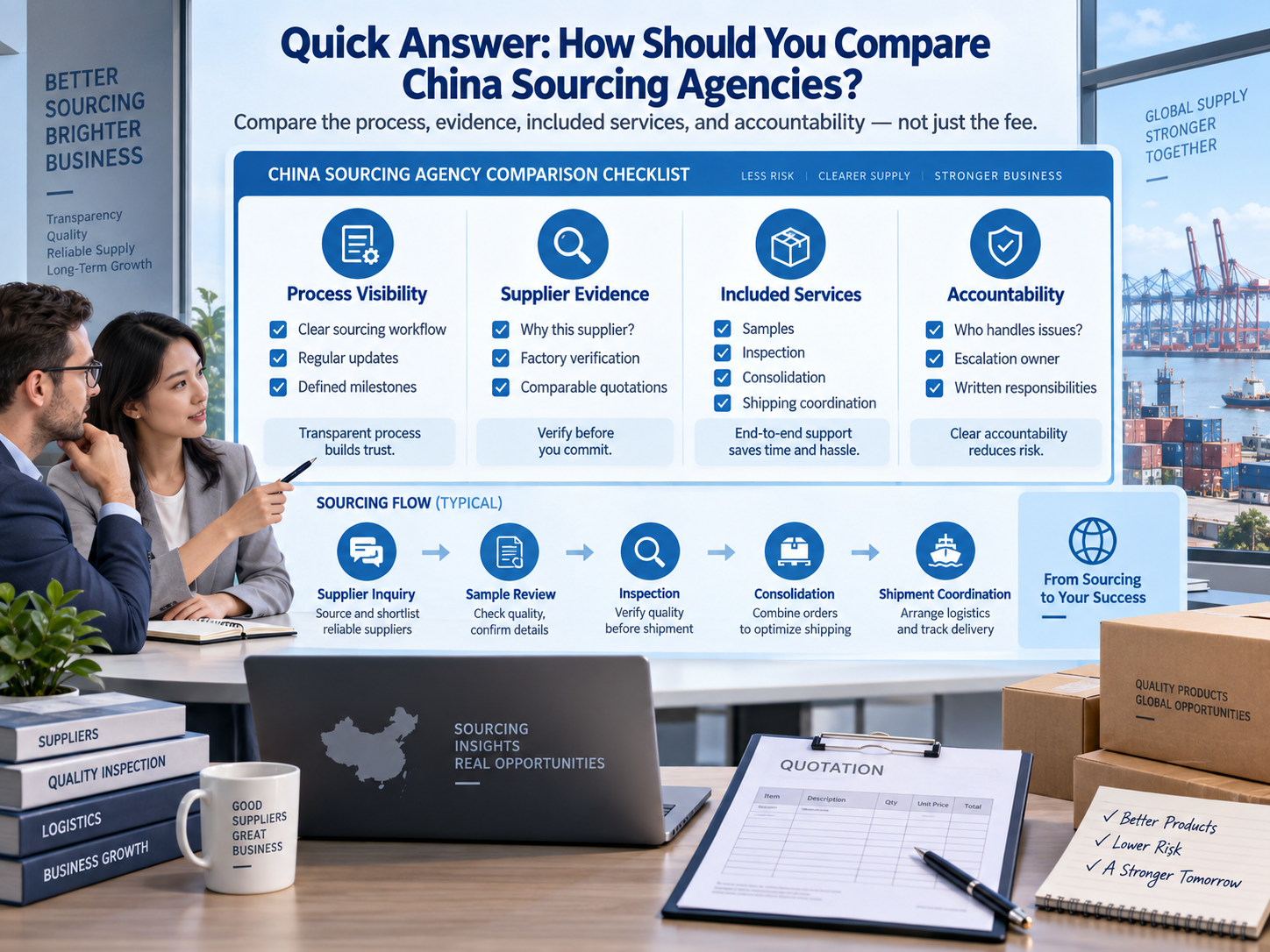 China sourcing agencies comparison checklist for supplier verification, quality inspection, and shipment coordination