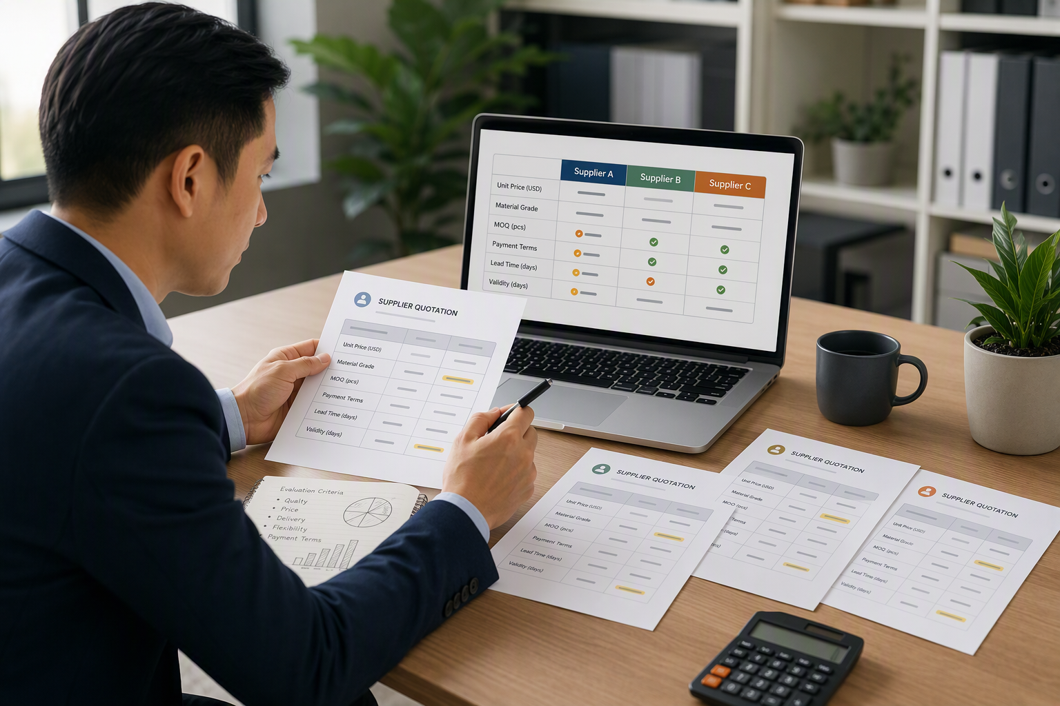 01-sourcing-agent-supplier-negotiation-quotation-review Sourcing agent negotiating supplier quotation specifications and purchasing terms in China