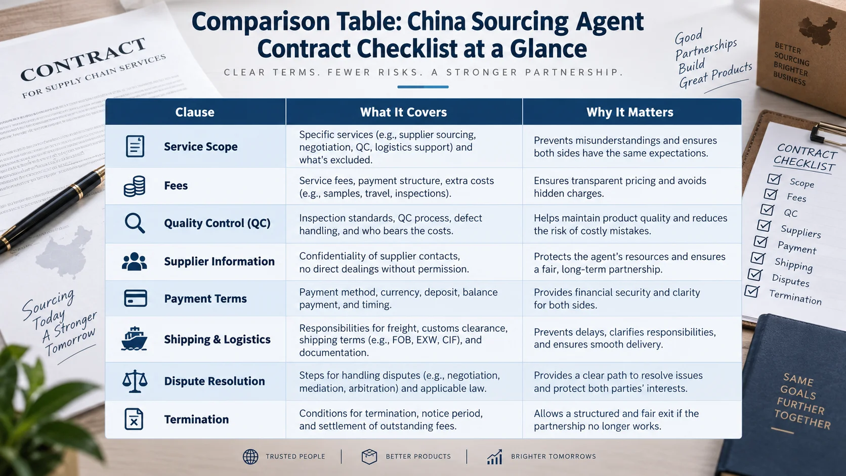 China sourcing contract checklist China sourcing agent contract checklist table for procurement management
