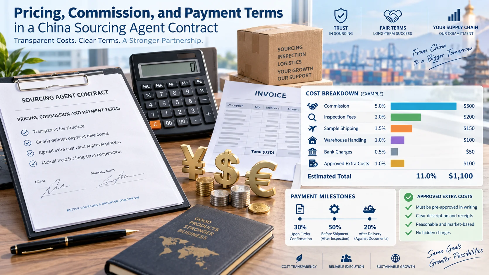 China sourcing agent fees and payment terms China sourcing agent contract commission and payment terms